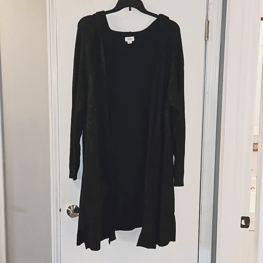 Old Navy Long Line Open Front Hooded Cardigan Sweater, XXL, Black